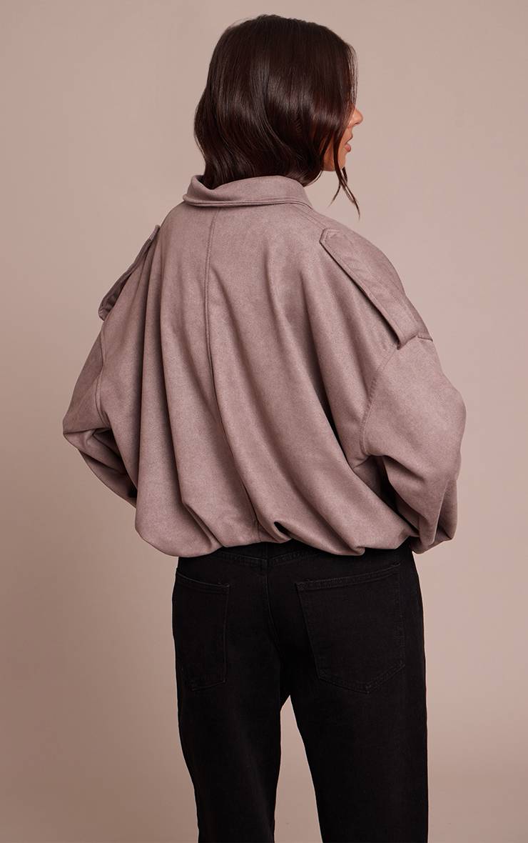 Taupe Veste Bomber Zippée En Synthétique
