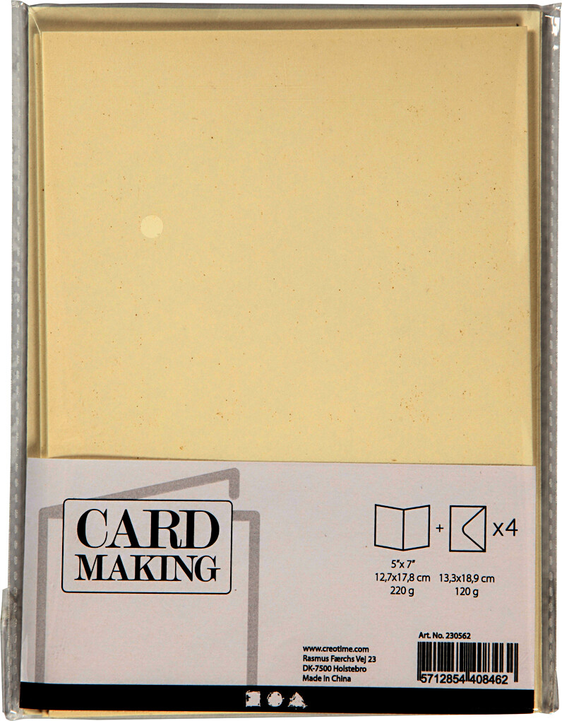 Kort Og Kuverter - Kort Str. 12,7X17,8 CM - Kuvert Str. 13,3X18,5 CM - 220 G - Råhvid - 4 Sæt