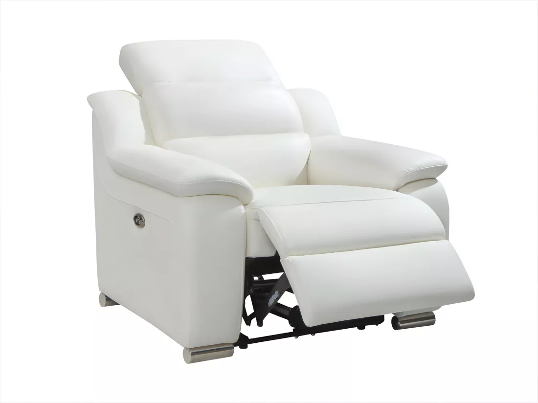 Canapé 3 places et fauteuil relax électrique en cuir blanc ARENA III