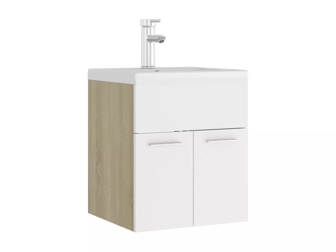 Armoire d'évier avec lavabo intégré blanc et chêne sonoma