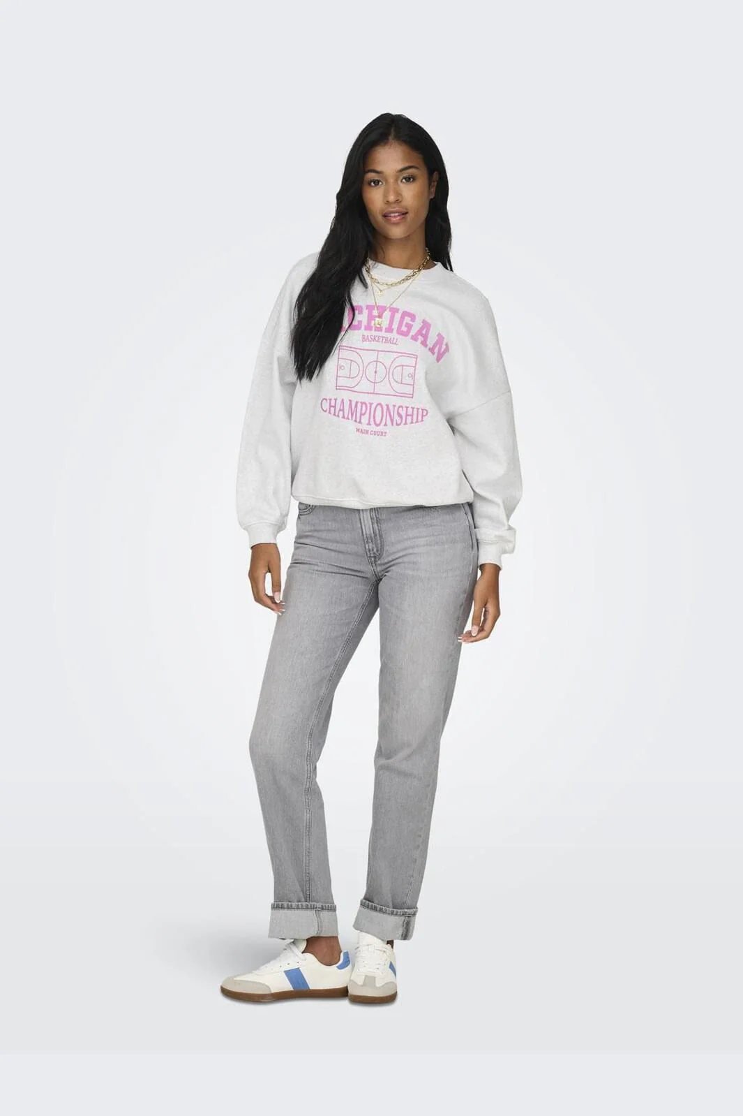 Only Onlwendie L/S Basket O-Neck Swt 4581869 light grey melange championship labels brooklyn