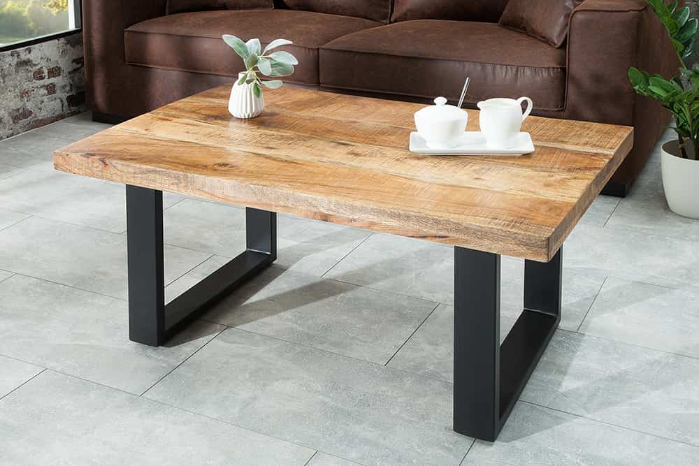 Design Couchtisch IRON CRAFT 100cm Mangoholz Eisen Industrial Design massiv schwarzes Gestell