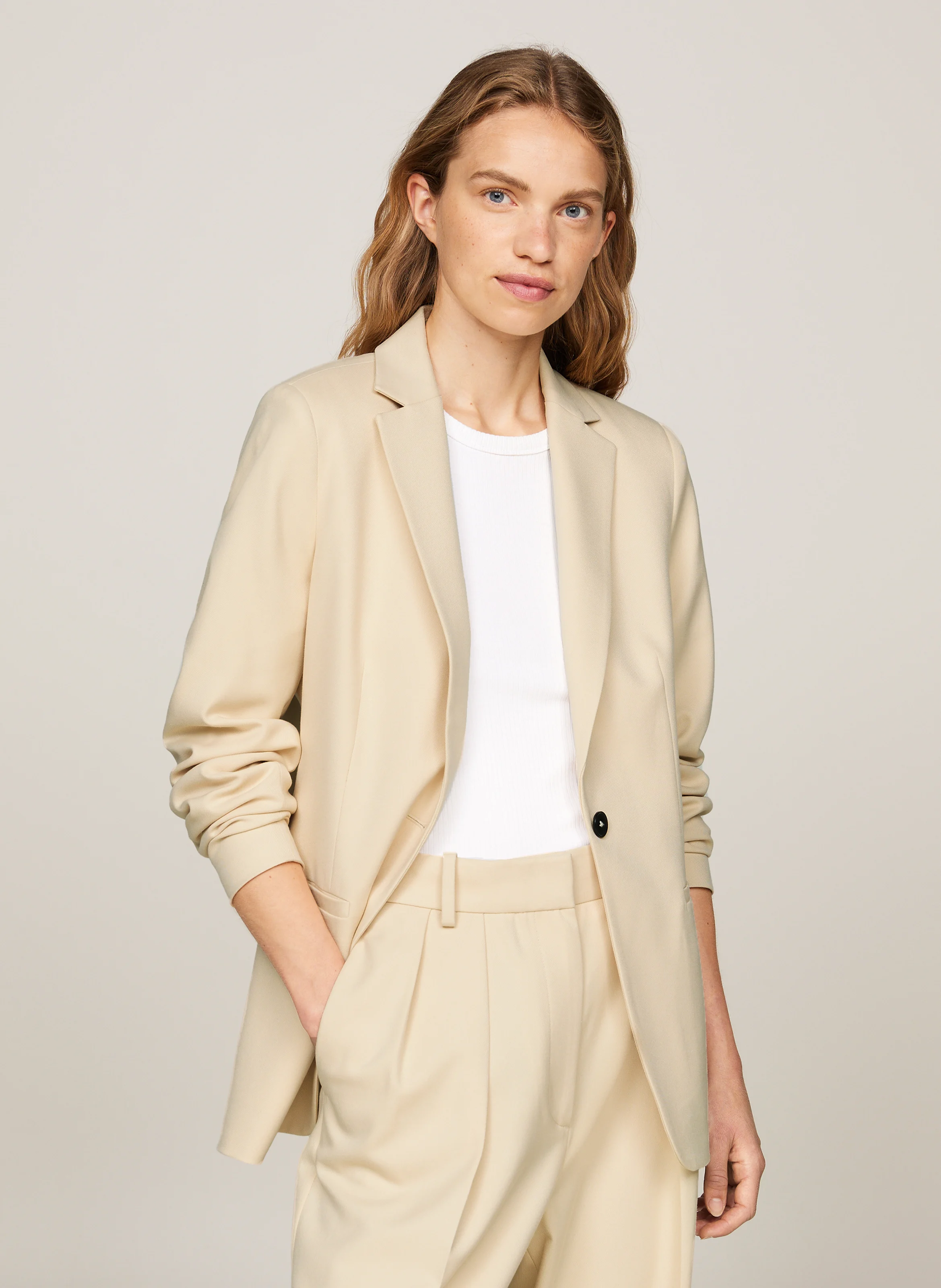 Blazer droit à un bouton | Beige