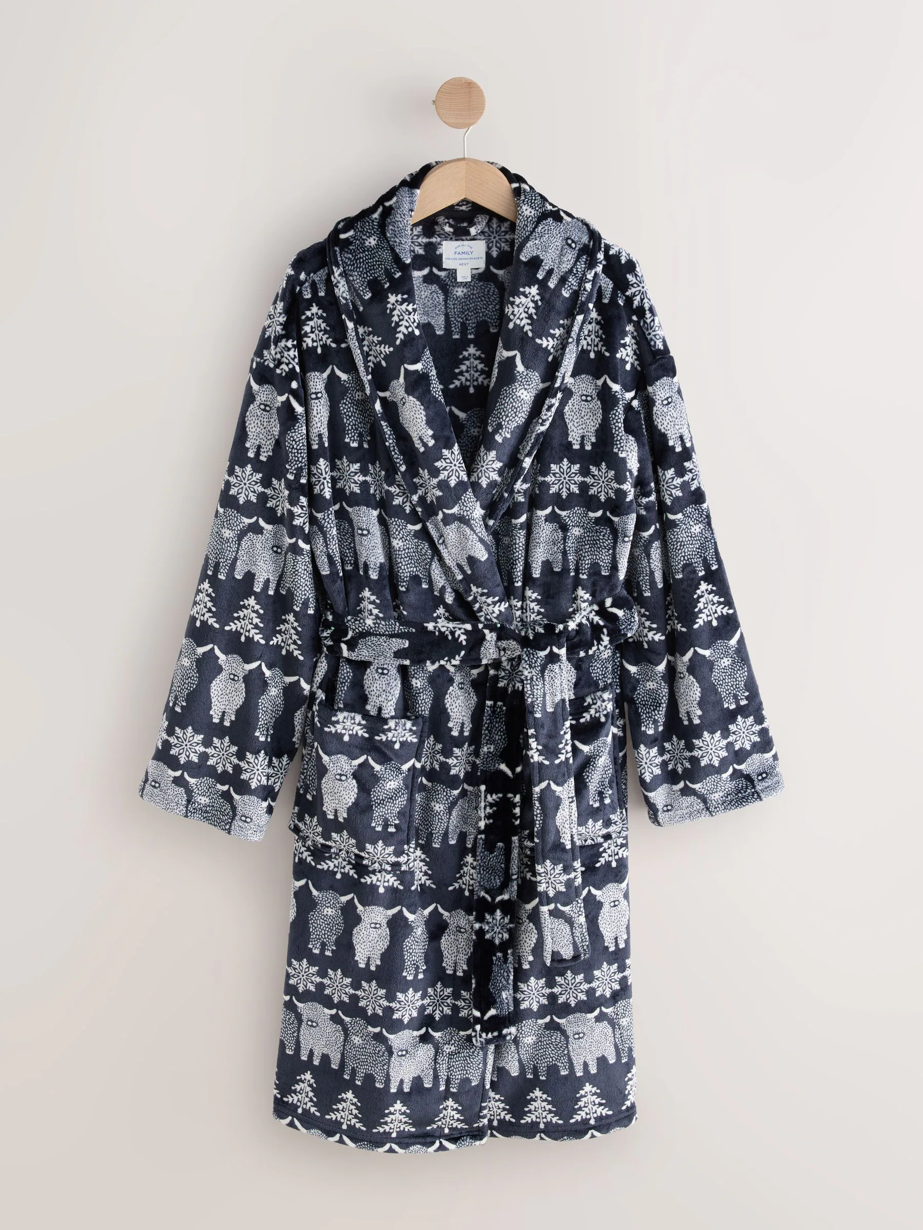Donkerblauw - Matching Family Christmas Fairisle pattern Hamish The Highland Cow Dressing Gown