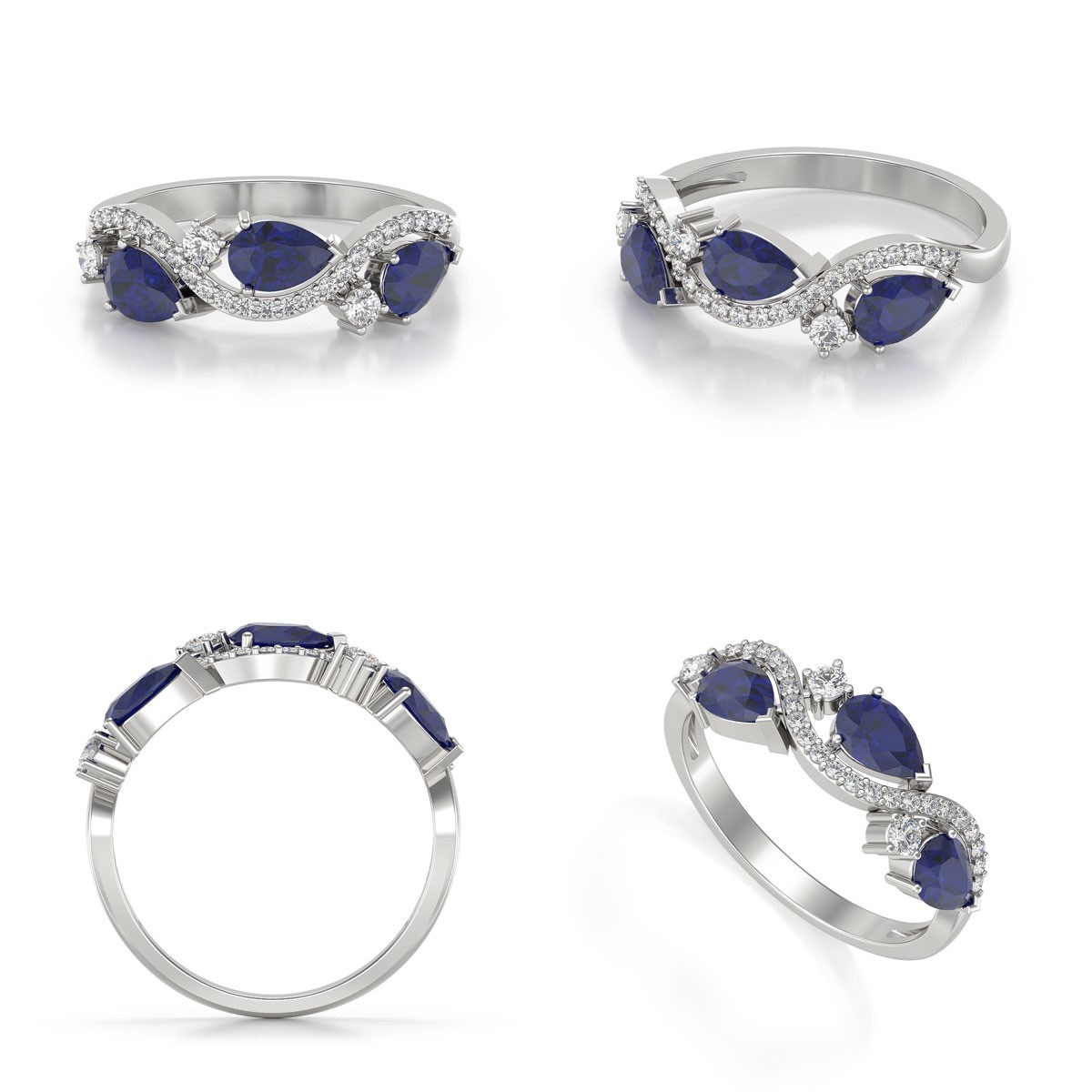 Bague Saphir et diamants sur Argent 925 2.51grs