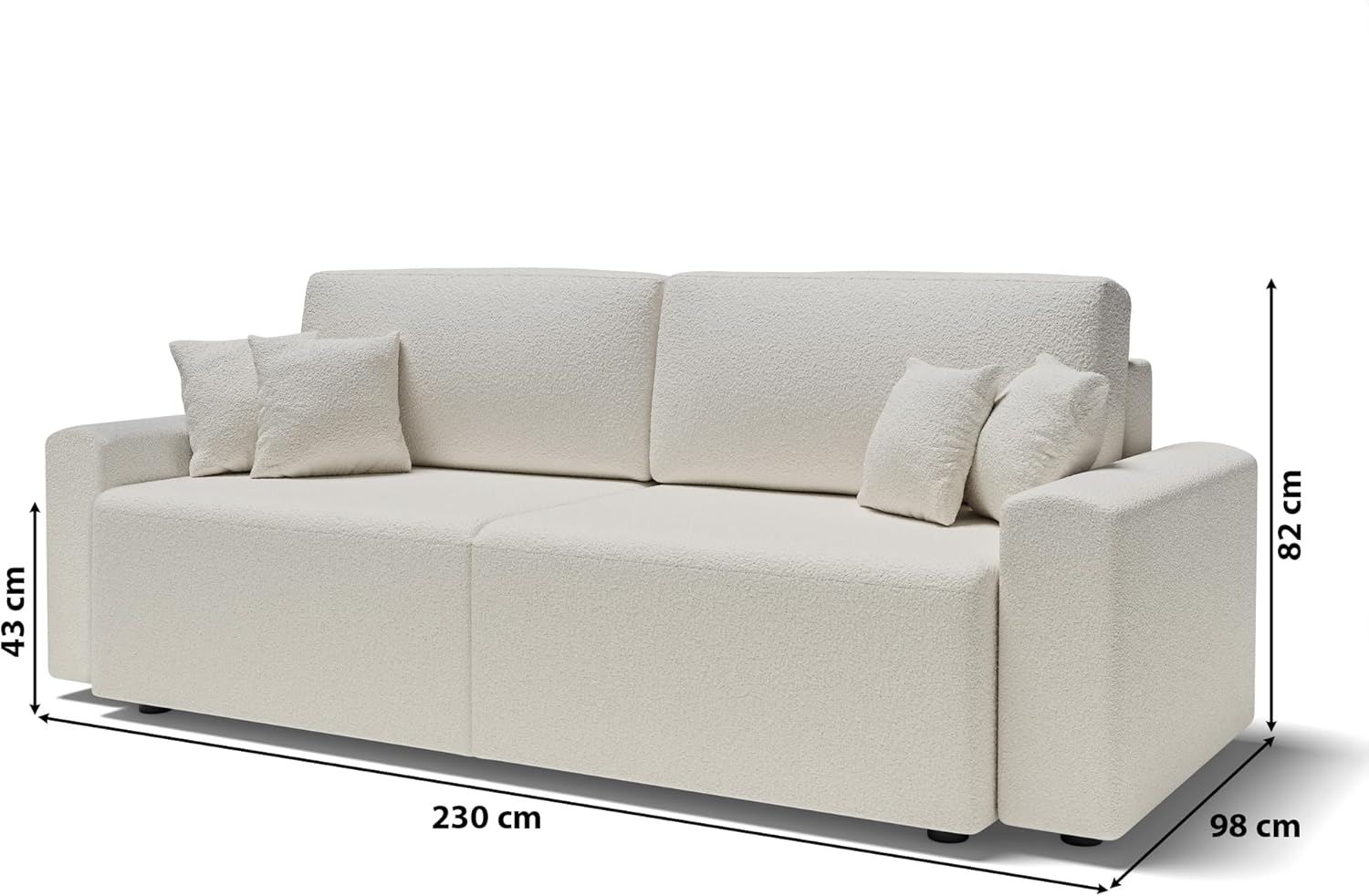 BAÏTA Canapé Droit Milo 3 Places en Tissu Bouclette Blanc SG0444118