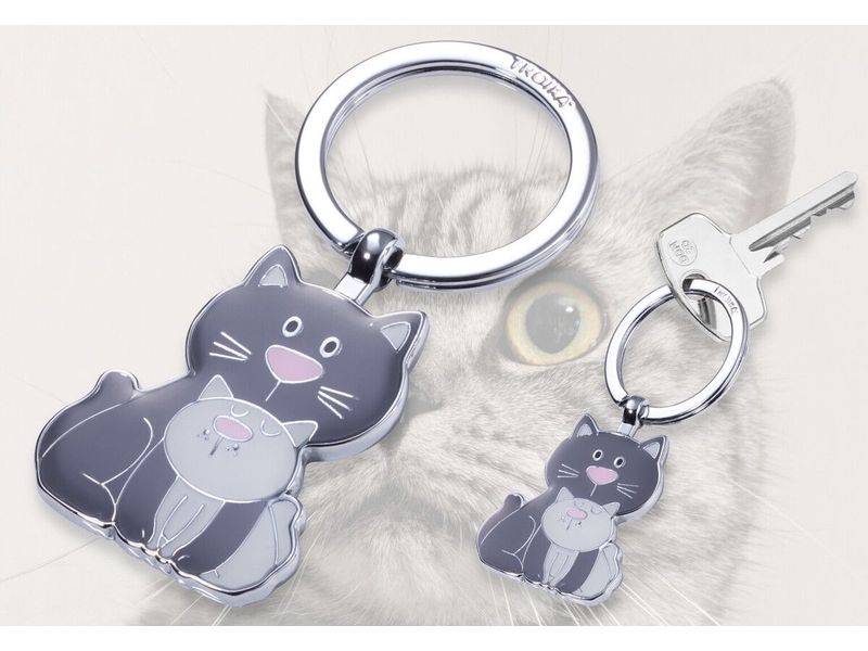 Troika Schlüsselanhänger Cat & Kitty Grau / Pink Schlüsselanhänger mit zwei Katzen