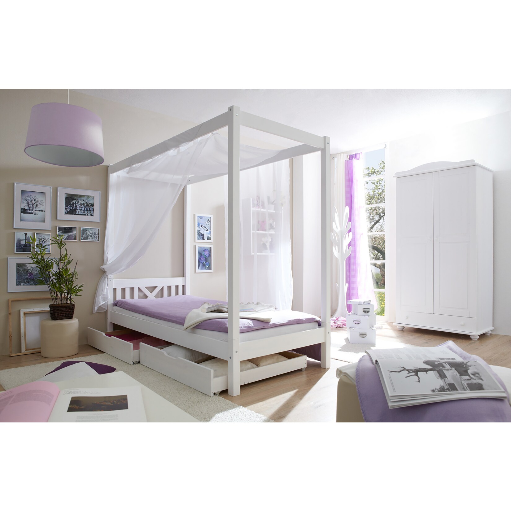 TiCAA Himmelbett Einzelbett LaLuna Kiefer