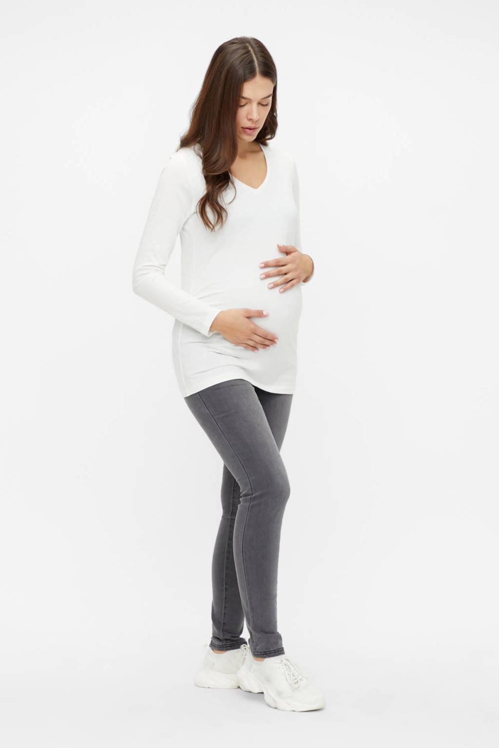 MAMALICIOUS low waist slim fit zwangerschapsjeans MLLOLA grijs