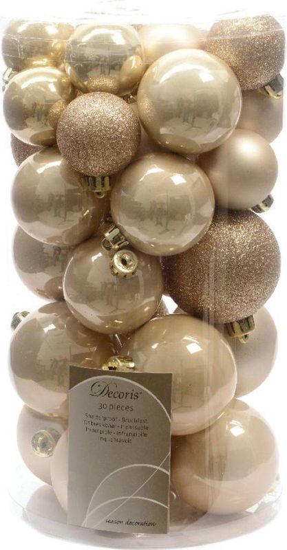 Decoris Kerstballen Set 30-delig | Kunststof/onbreekbaar | Parel | 6cm | Ideaal voor kinderen en huisdieren