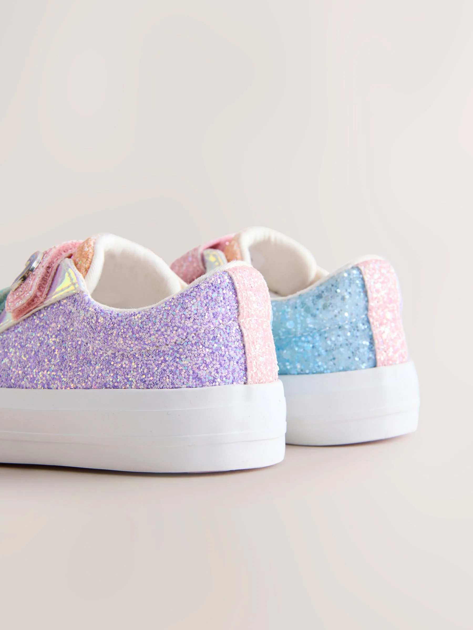Multi regenboogkleurige glitters - Sneakers met dikke zool en klittenbandsluiting
