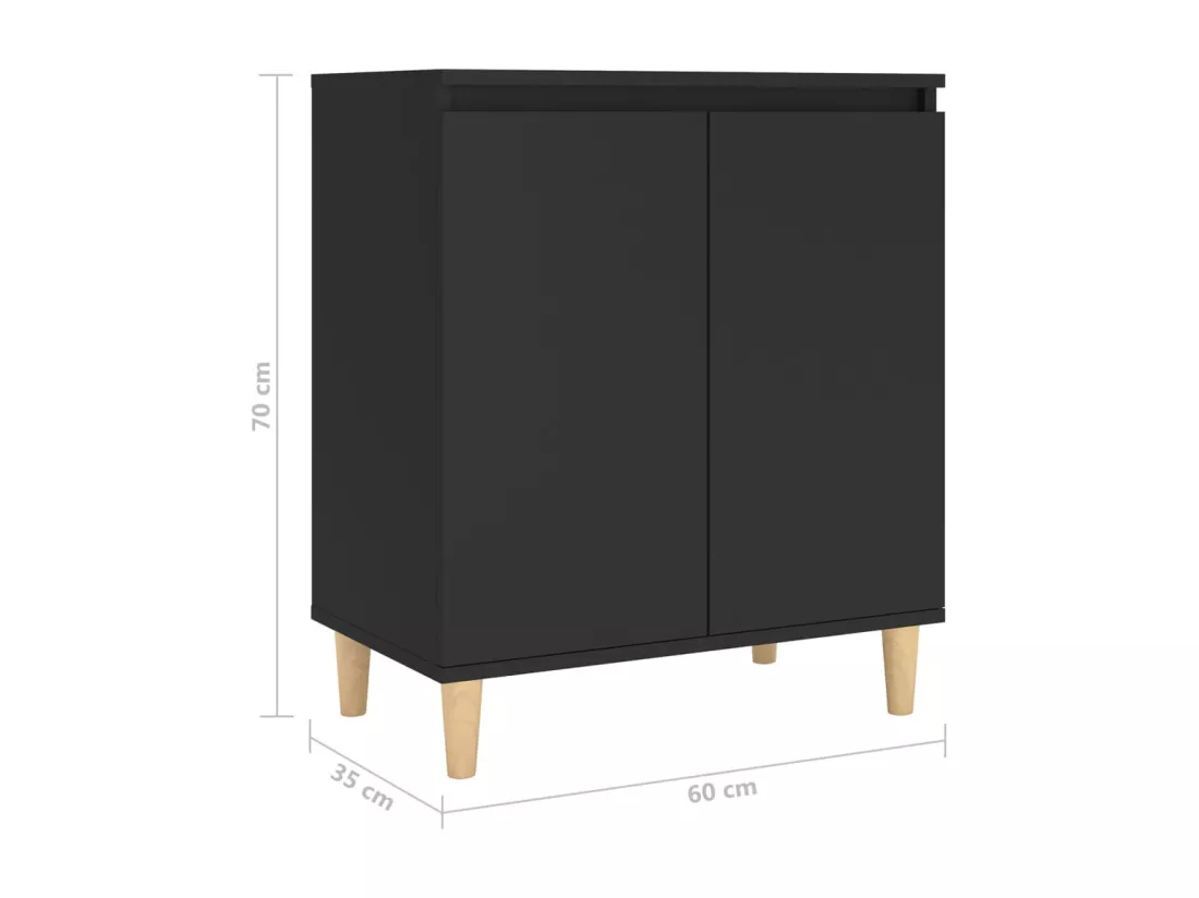 Buffet avec pieds en bois massif Noir 60x35x70 cm Aggloméré