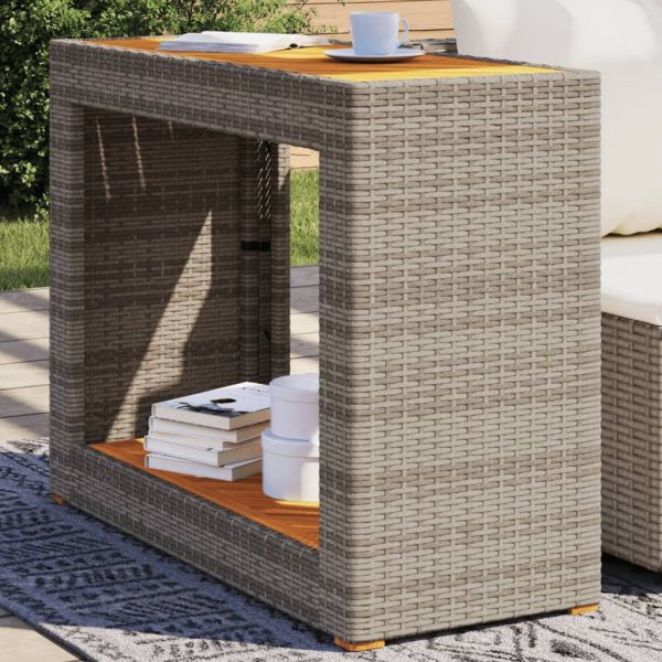 vidaXL Mesa Apoio Jardim com Tampo Madeira 100x40x75cm Vime Pe Cinzento - 3982908258