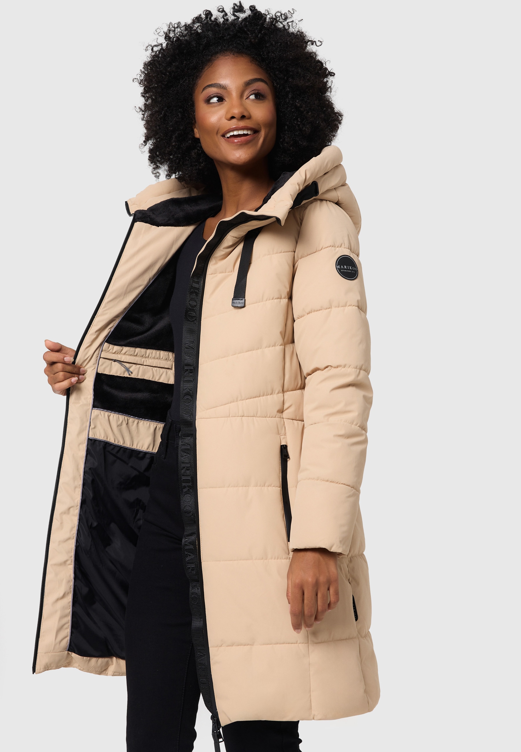 MARIKOO Damen Winter Steppmantel Stepp Jacke Teddyfell Mantel Parker warm mit Kapuze Natsukoo