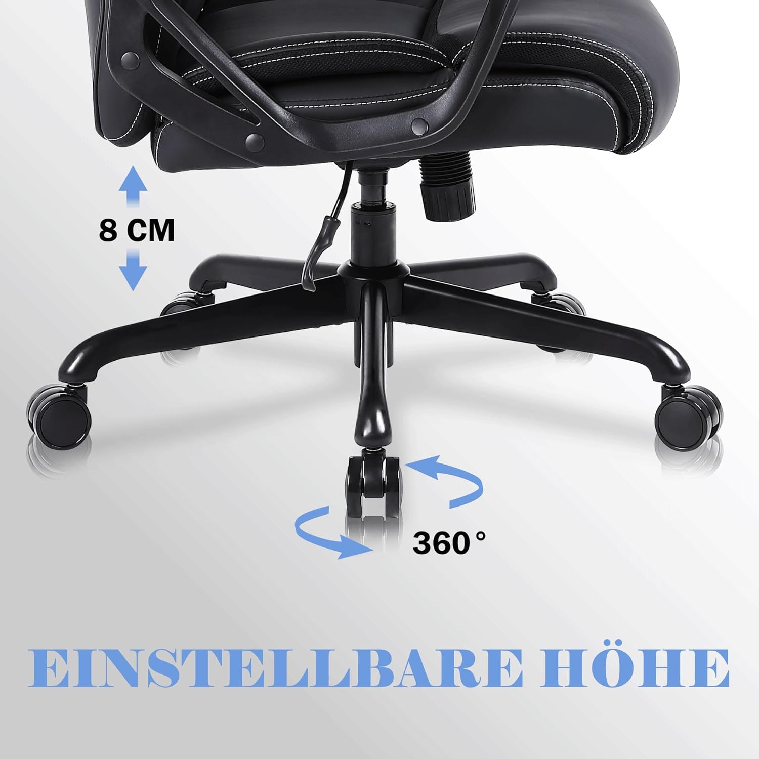 Bürostuhl Ergonomisch, Chefsessel Pu Leder, Schreibtischstuhl, Drehstuhl mit Wippfunktion, Höhenverstellbar, für Büro, Gaming, Schwarz