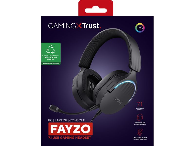 Trust Headset GXT 490 FAYZO Schwarz Leistungsstarkes ohrumschliessendes 7.1 USB-Gaming-Headset für ein immersives Gaming-Erlebnis