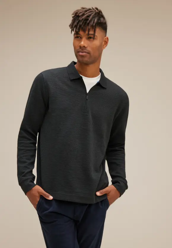 Struktur Zipper Sweatshirt - anthra grey melange