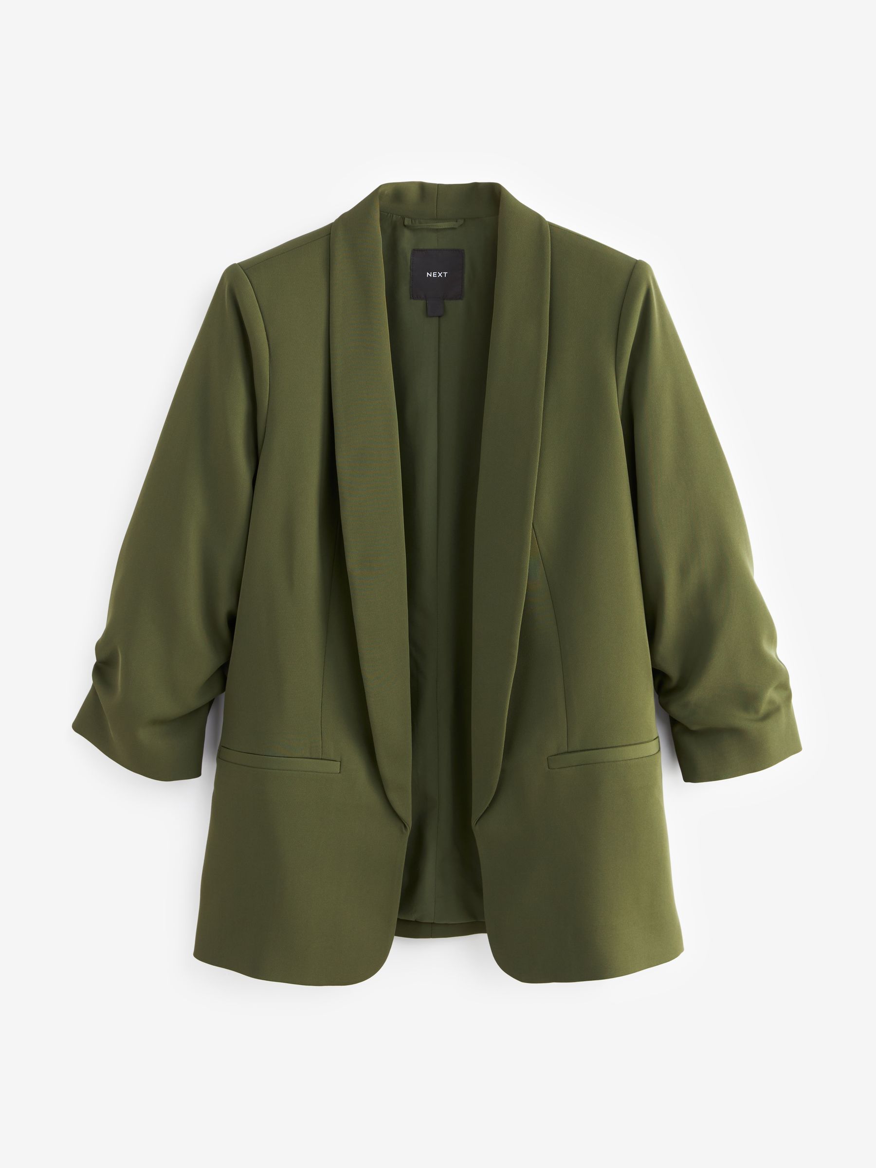 Olijfgroen - Ruimvallend blazer met gerimpelde mouwen