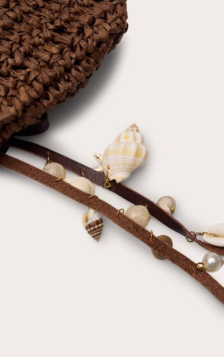 Chocolat Sac À Bandoulière En Raphia Avec Ornements De Coquillages