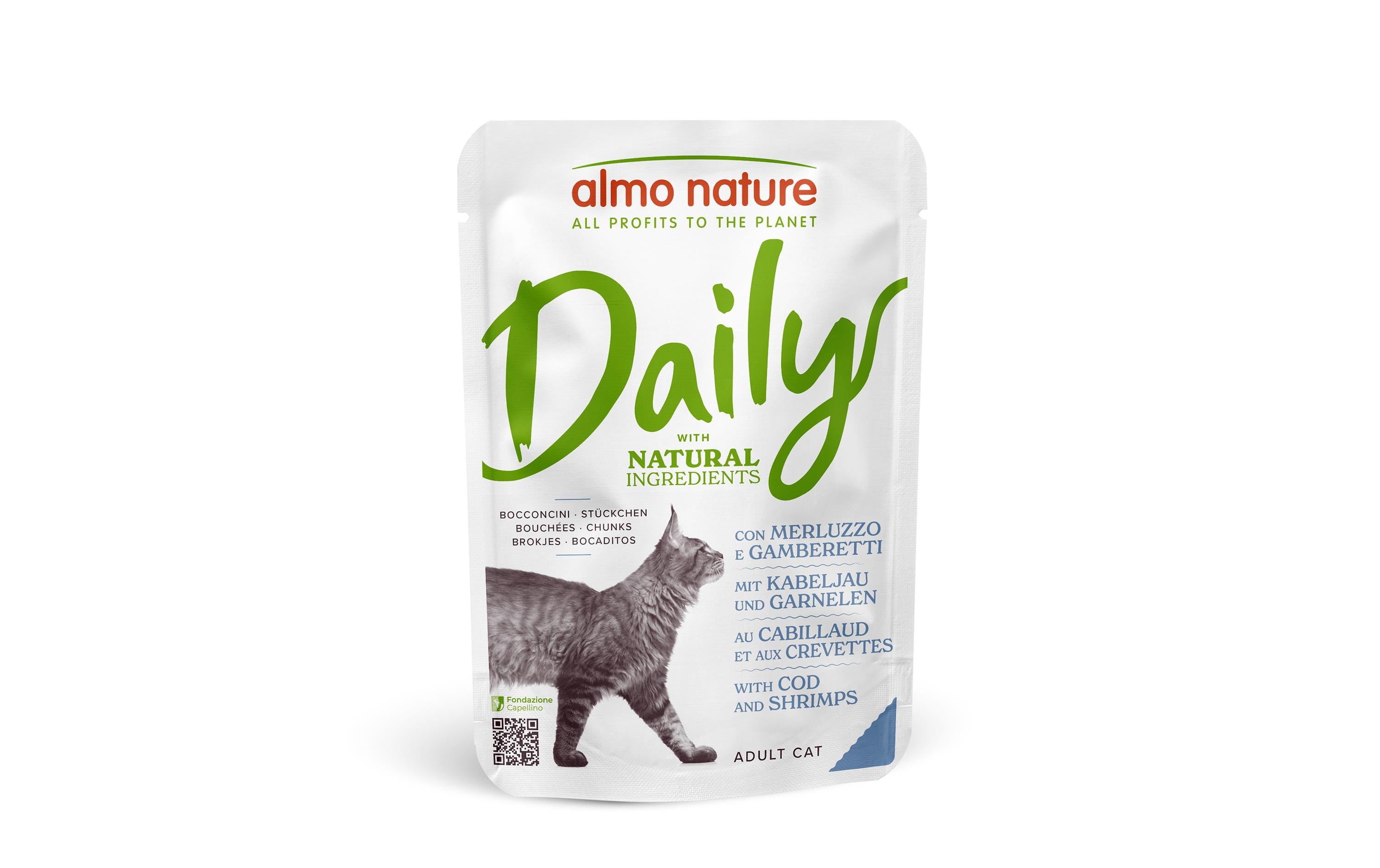 Nassfutter Daily mit Kabeljau und Garnelen 70gAlleinfuttermittel für ausgewachsene Katzen