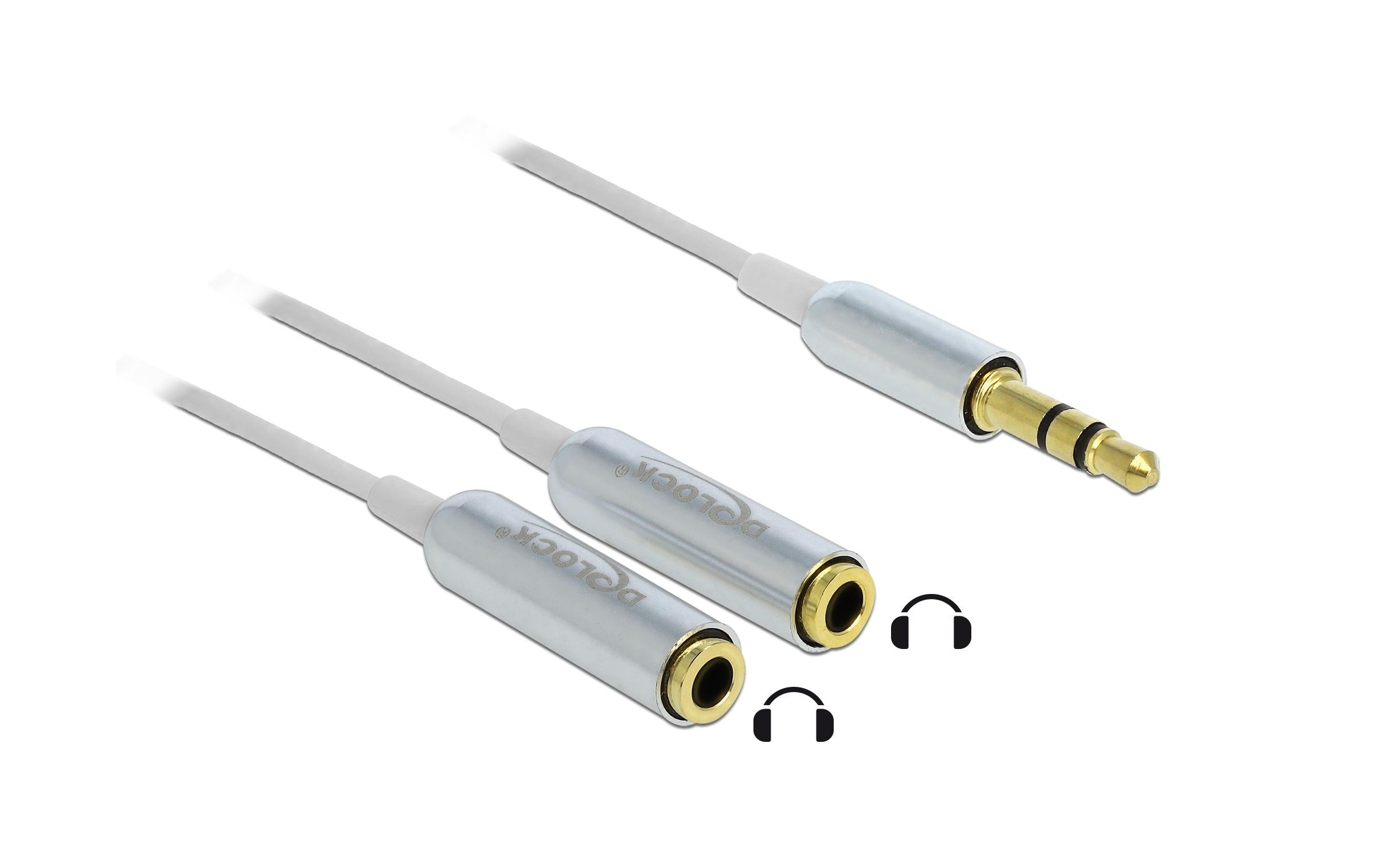 Audio-Kabel Klinke 3.5 mm, male – female, 0.25 m WeissDelock Kabel Audio Splitter Klinkenstecker 3.5 mm 3 Pin > 2 x Klinkenbuchse 3.5 mm 3 Pin 25 cm