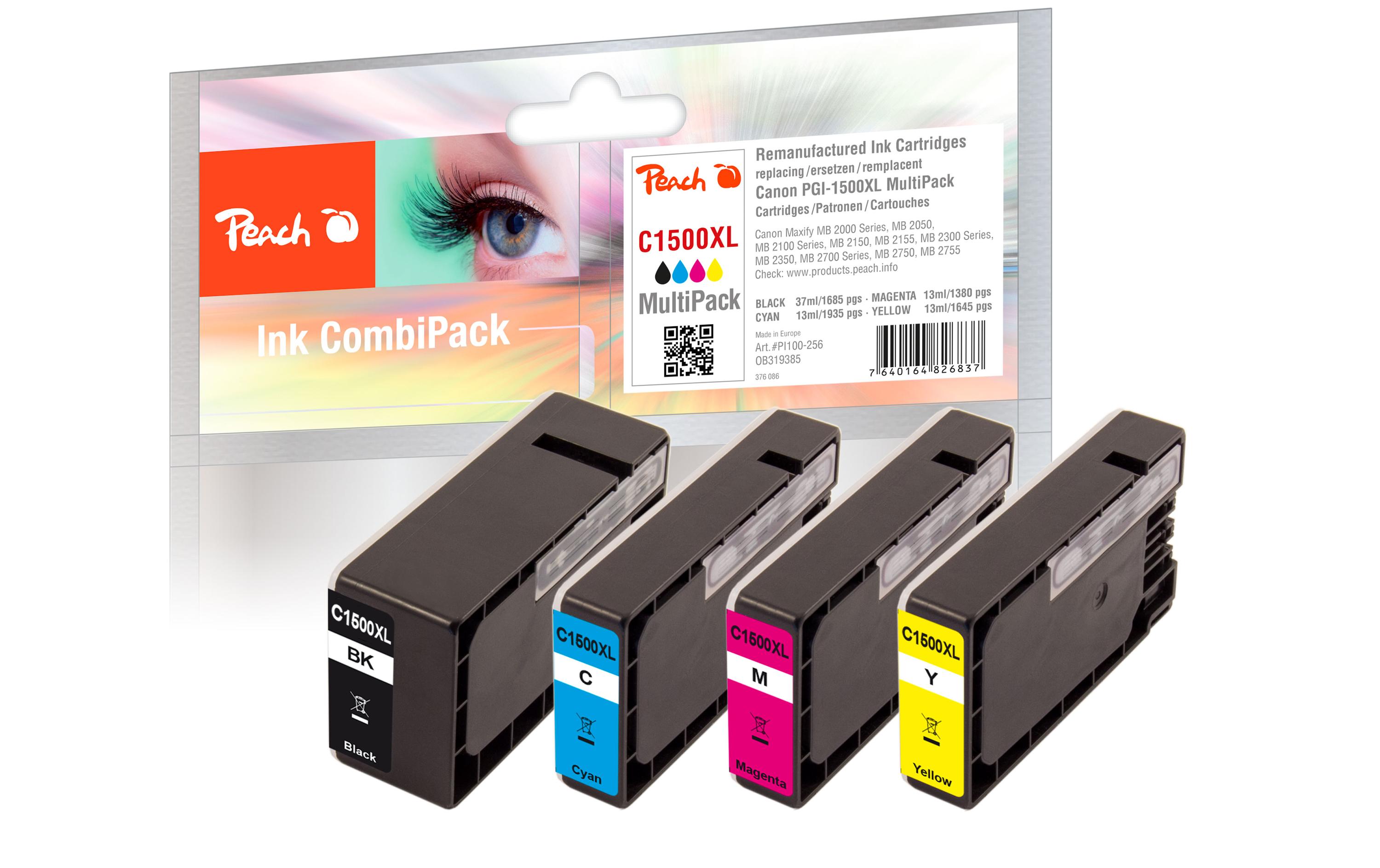 Tinte Canon PGI-1500XL, Multi-Pack BL/C/M/YDruckerpatrone, Schwarz, Cyan, Magenta und Gelb