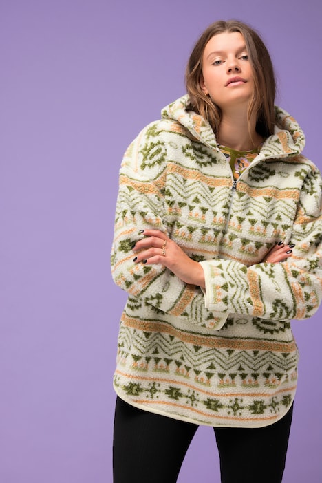 Teddyfleece-Hoodie, oversized, Print, Kapuze, Langarm