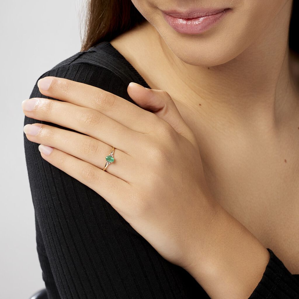Bague Marie Or Jaune Emeraude Et Diamant