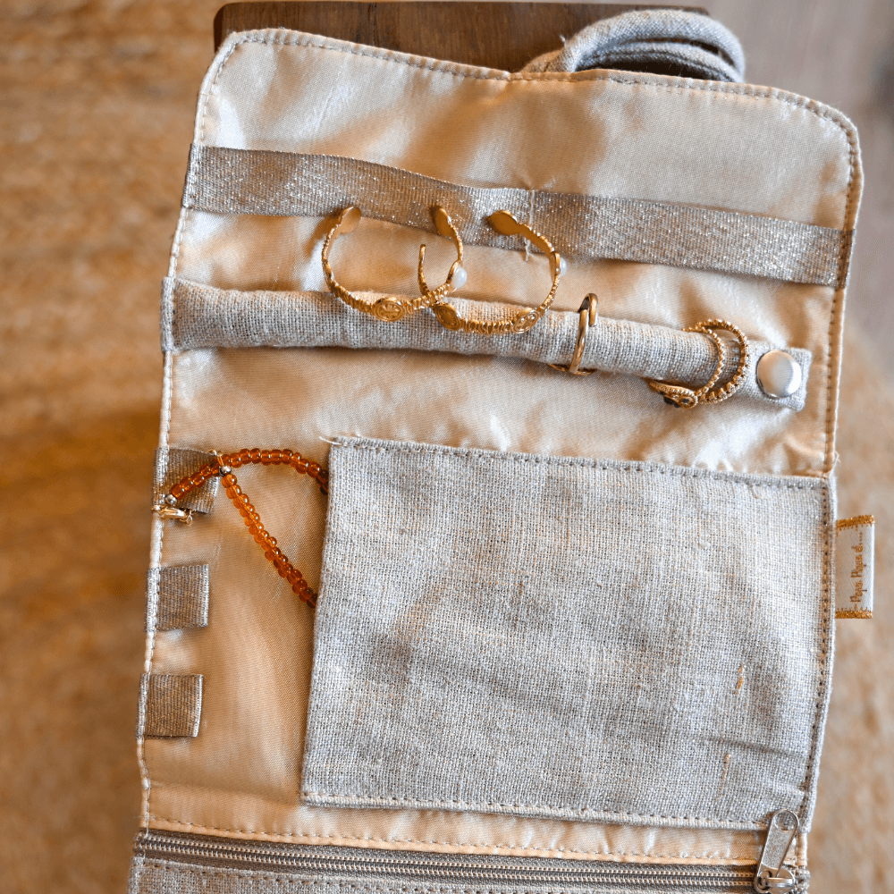 Pochette À Bijoux Lin Doré