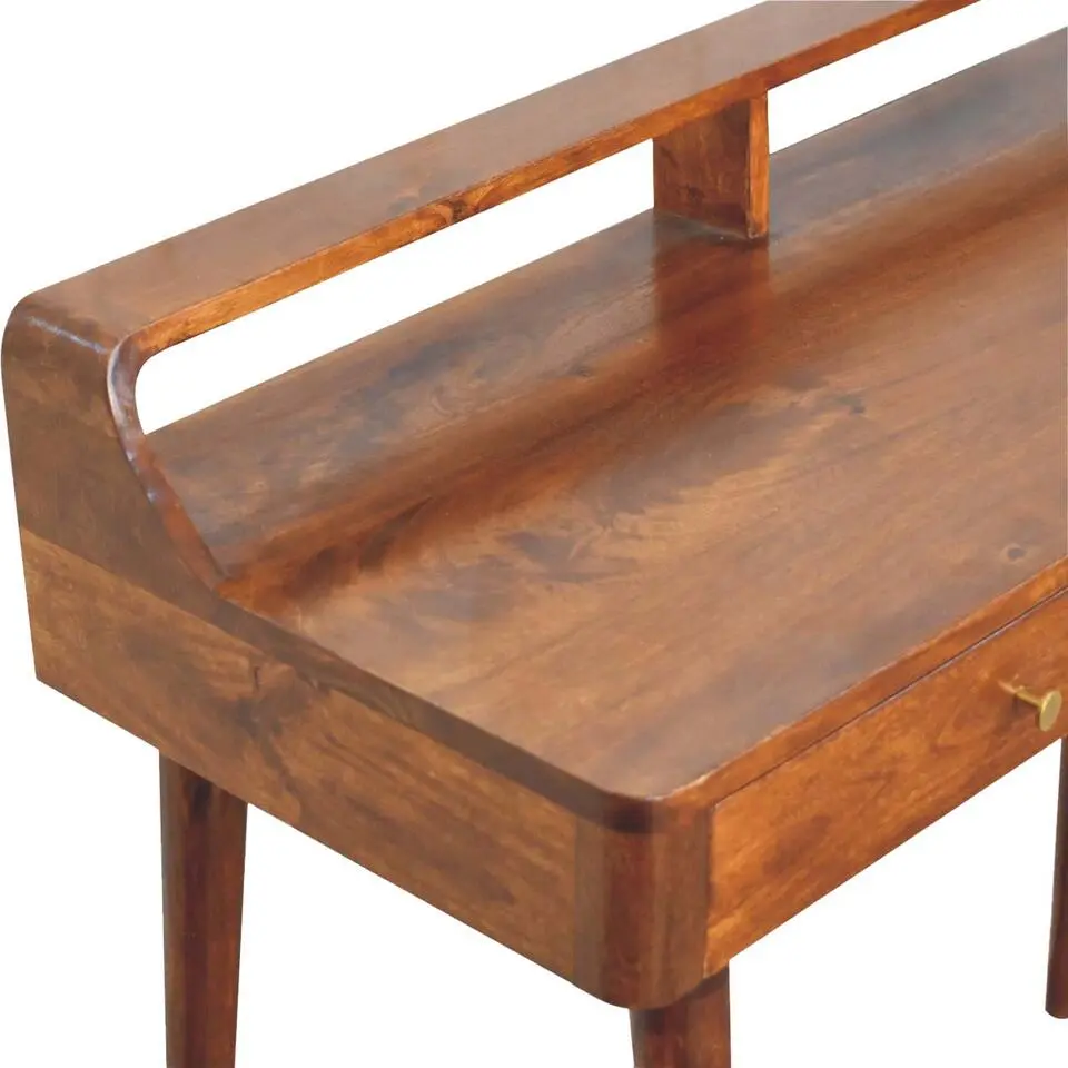 Verhoogde kastanjebruine sidetable met 2 lades, bruin