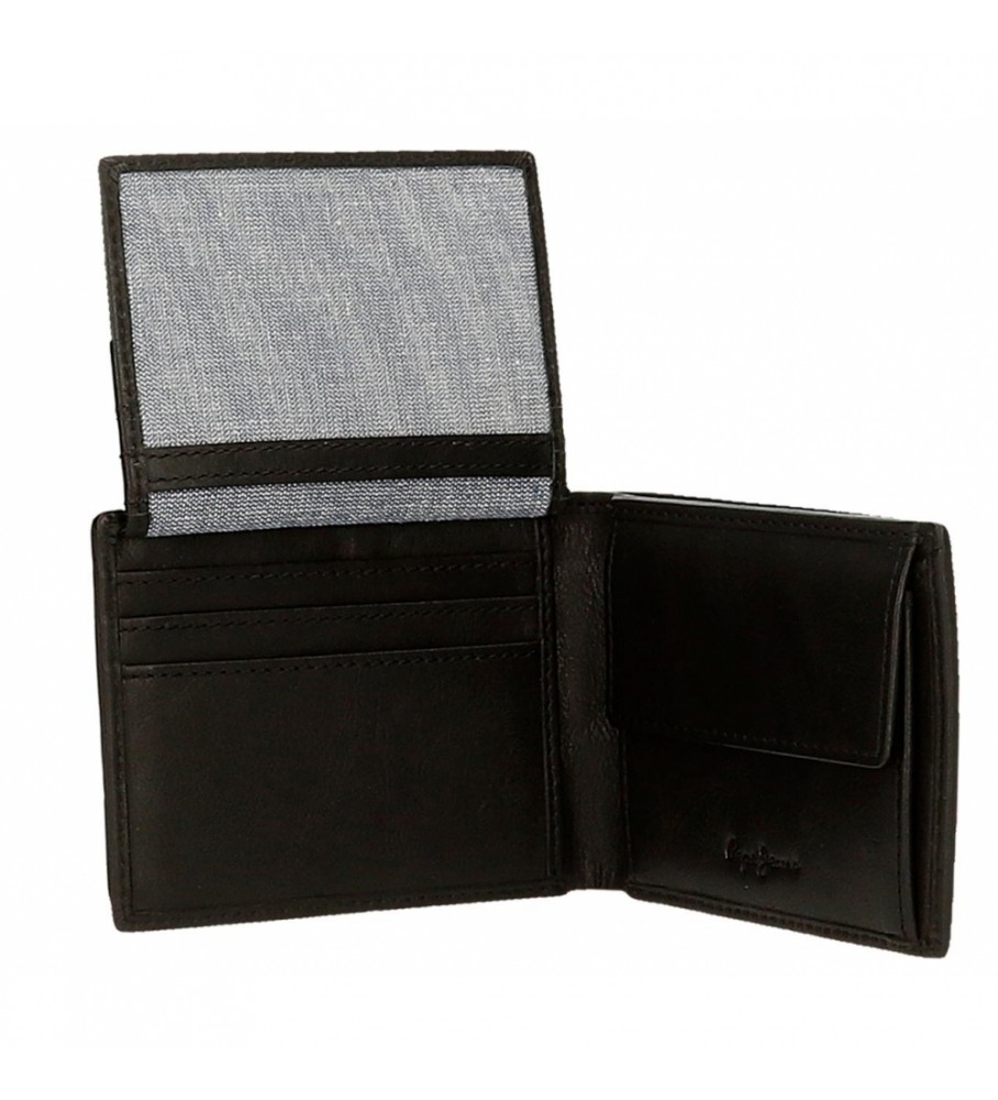 Carteira Pepe Jeans Stricking em couro preto