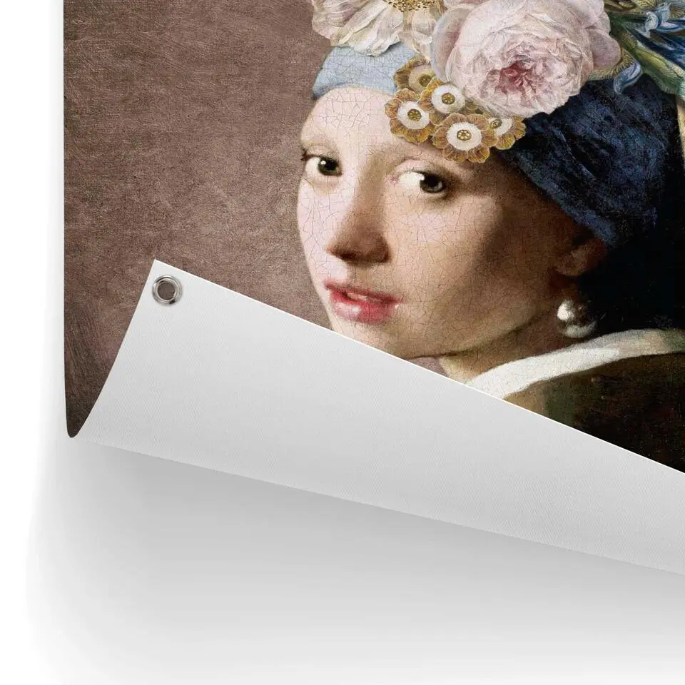Tuinposter Vermeer Bloemenmeisje met de Parel - 80x60cm - Bont