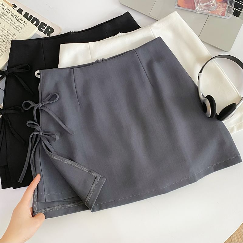 Iasia - Hoge taille effen strik mini A-lijn rok