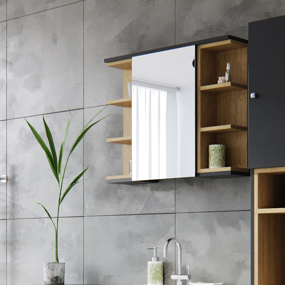 Vicco Spiegelschrank Aquis Spiegel Badspiegel Wandspiegel Bad Eiche Anthrazit