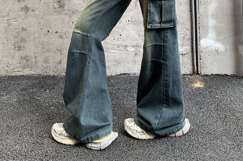Kenning - High Waist Washed Wide Leg Cargo Jeans