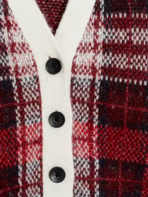 Cardigã xadrez tartan com decote em V
