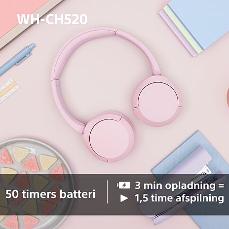 Sony WH-CH520 trådløse over-ear høretelefoner - lyserød