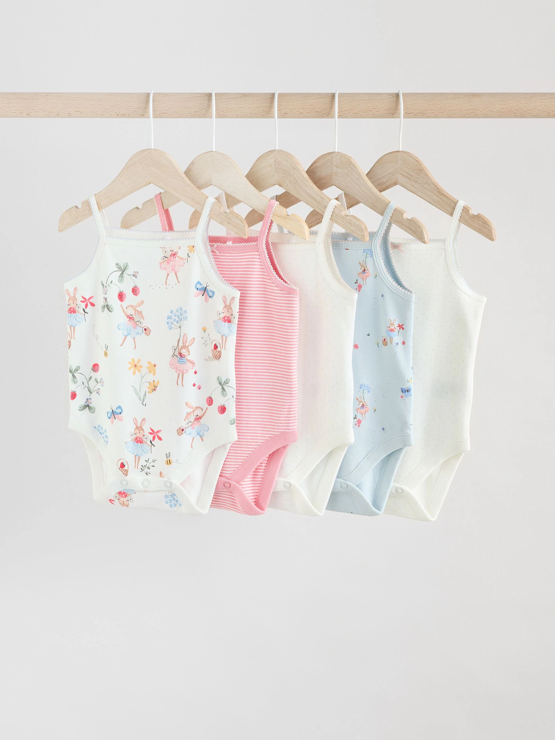 Cream aardbei bunny - Set van 5 katoenen hemdrompertjes voor baby's