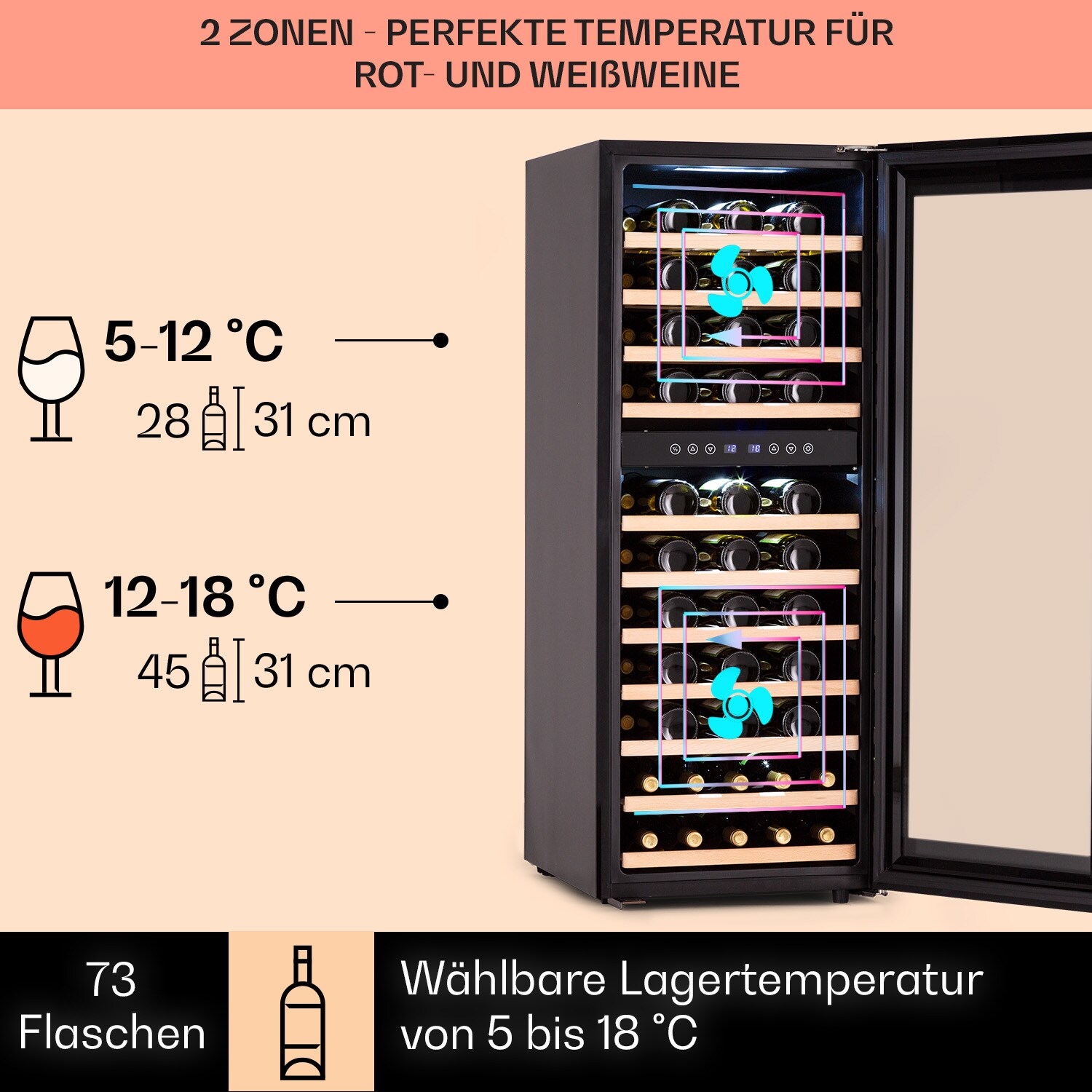Barossa 73 Duo Weinkühlschrank 2 Zonen 192 Ltr 73 Fl Touch-Display 73 Liter