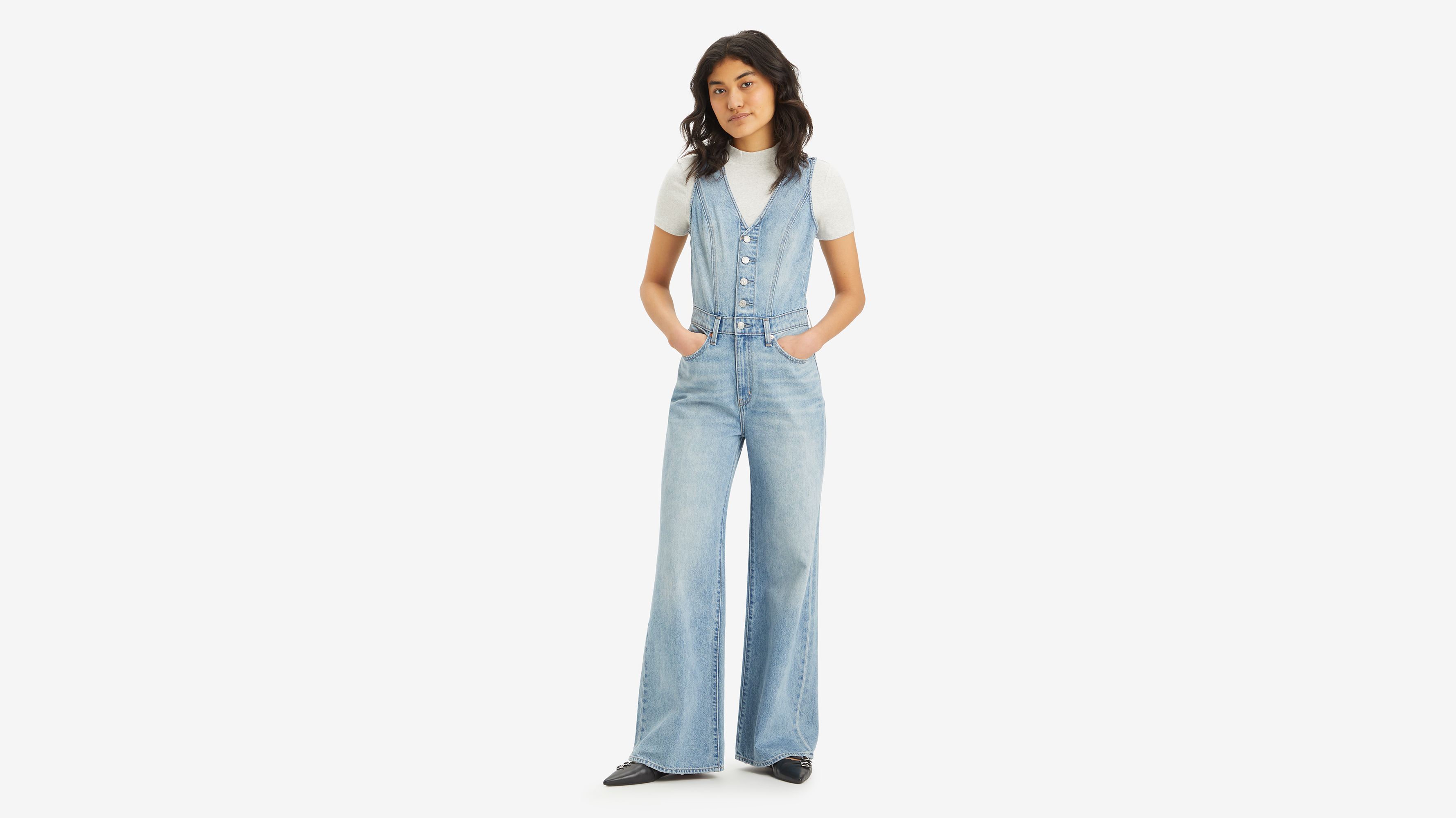 Salopette Denim Wide Leg - Dive Deep - Bleu