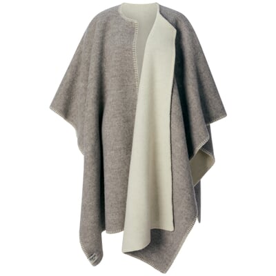 Norwegischer Poncho Lammwolle, Grau-Natur