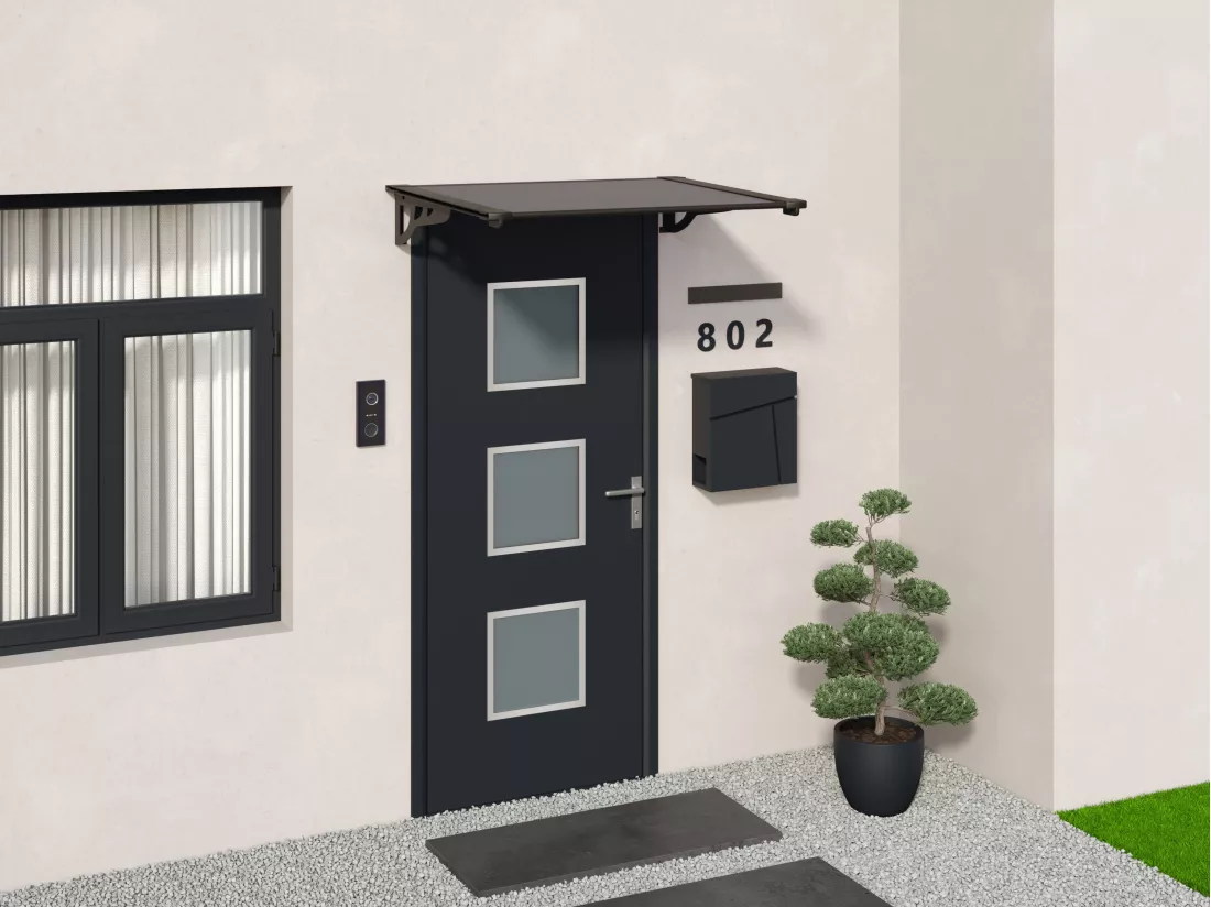 Auvent de porte en aluminium 120 x 90 cm incliné noir KEPLER