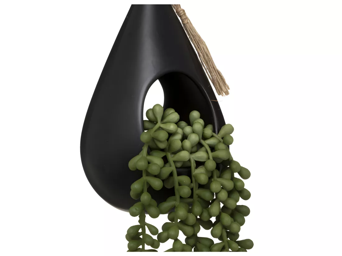 Plante artificielle suspendue dans un pot en céramique Noire H 50 cm