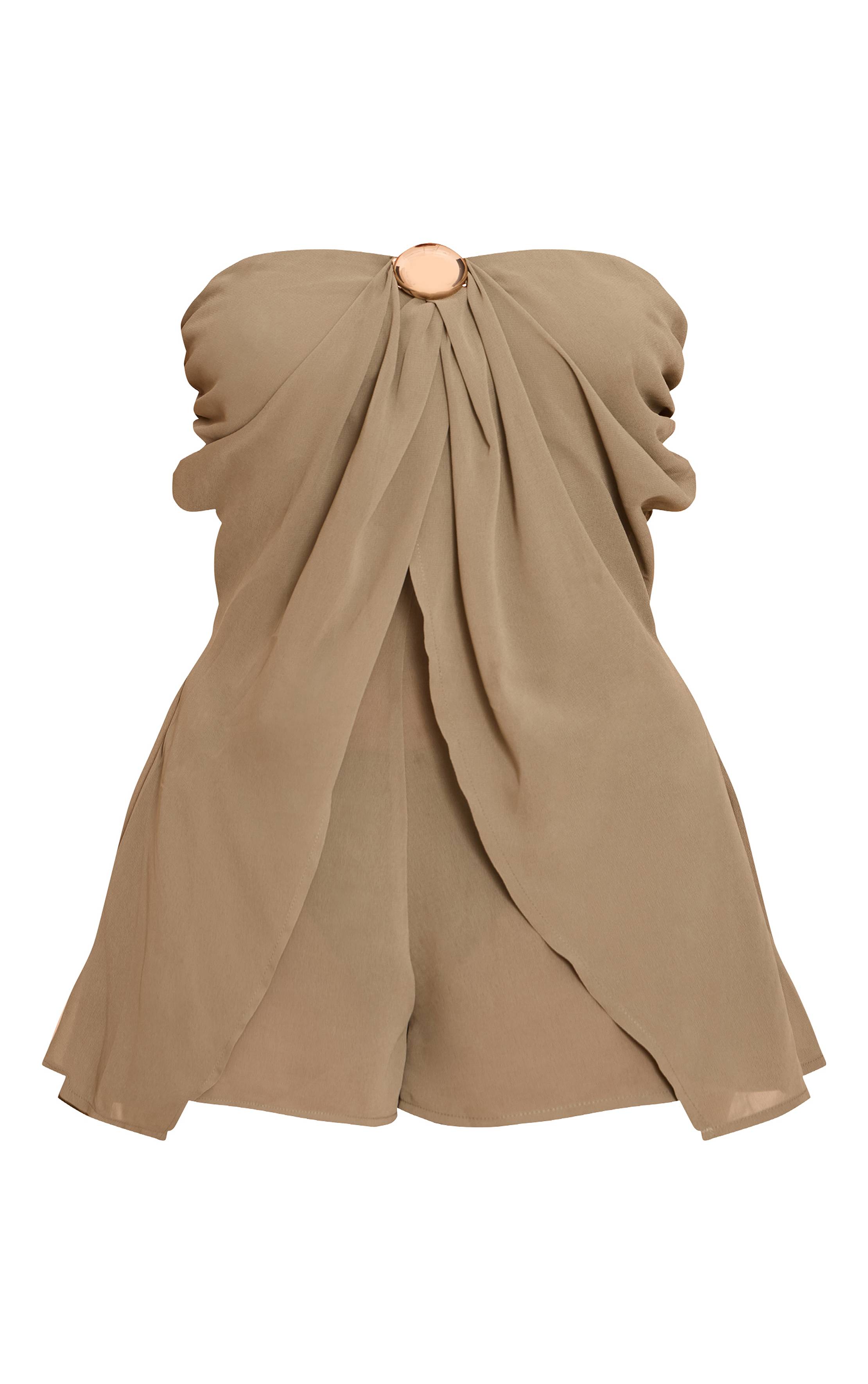 Vert Olive Combinaison-short Bustier À Détails Bordure Mousseline