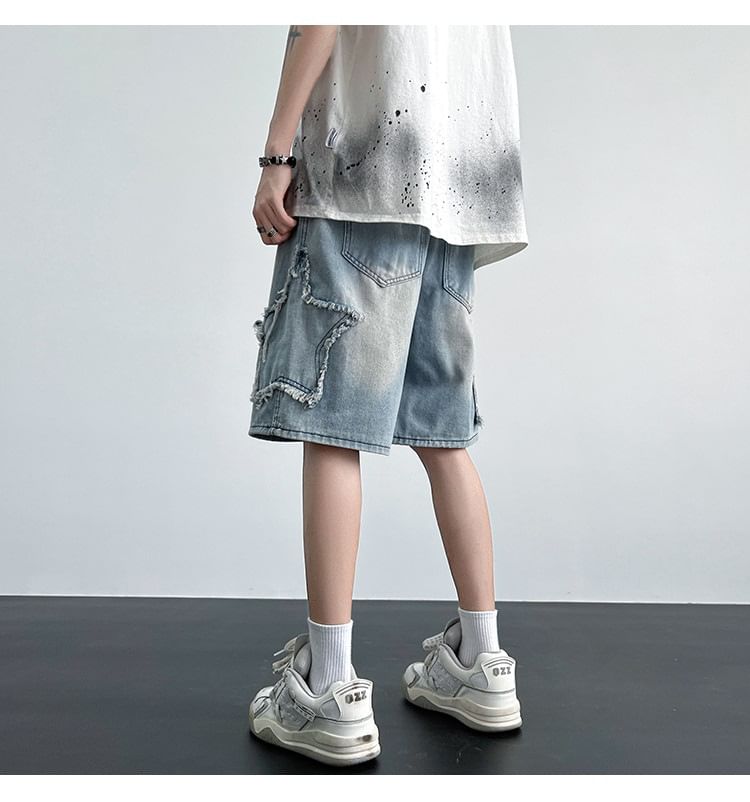 Femilina - Denim shorts met hoge taille en sterrenaccent