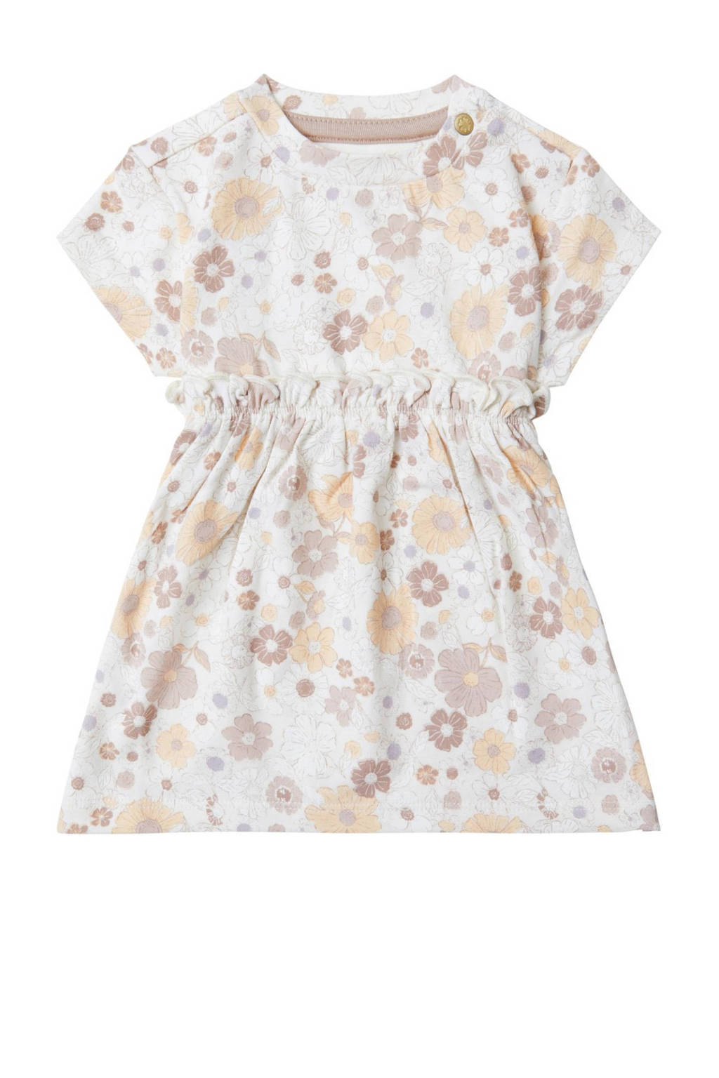 Noppies baby jurk met all over print en ruches beige/wit