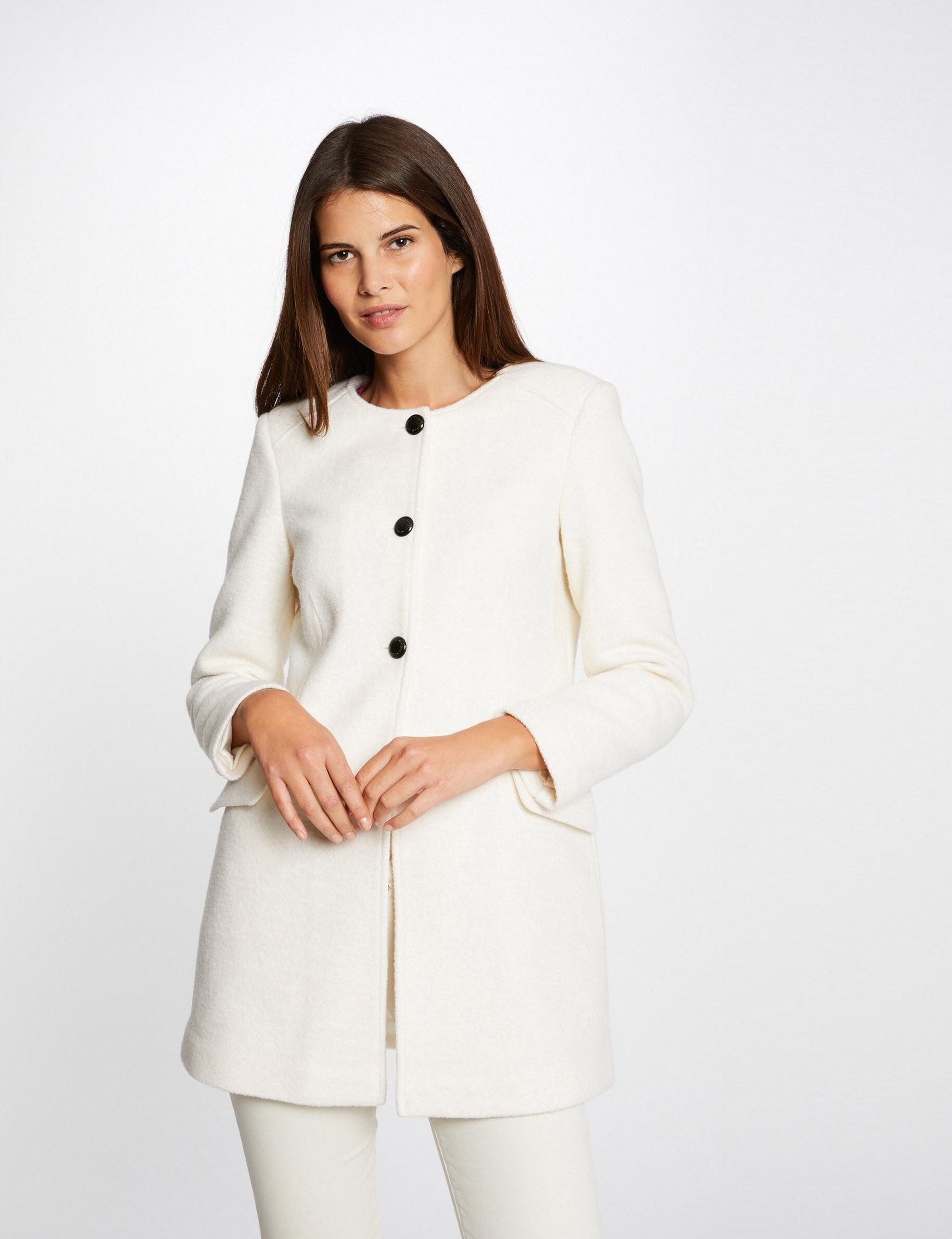 Manteau droit boutonné ivoire femme - ivoire