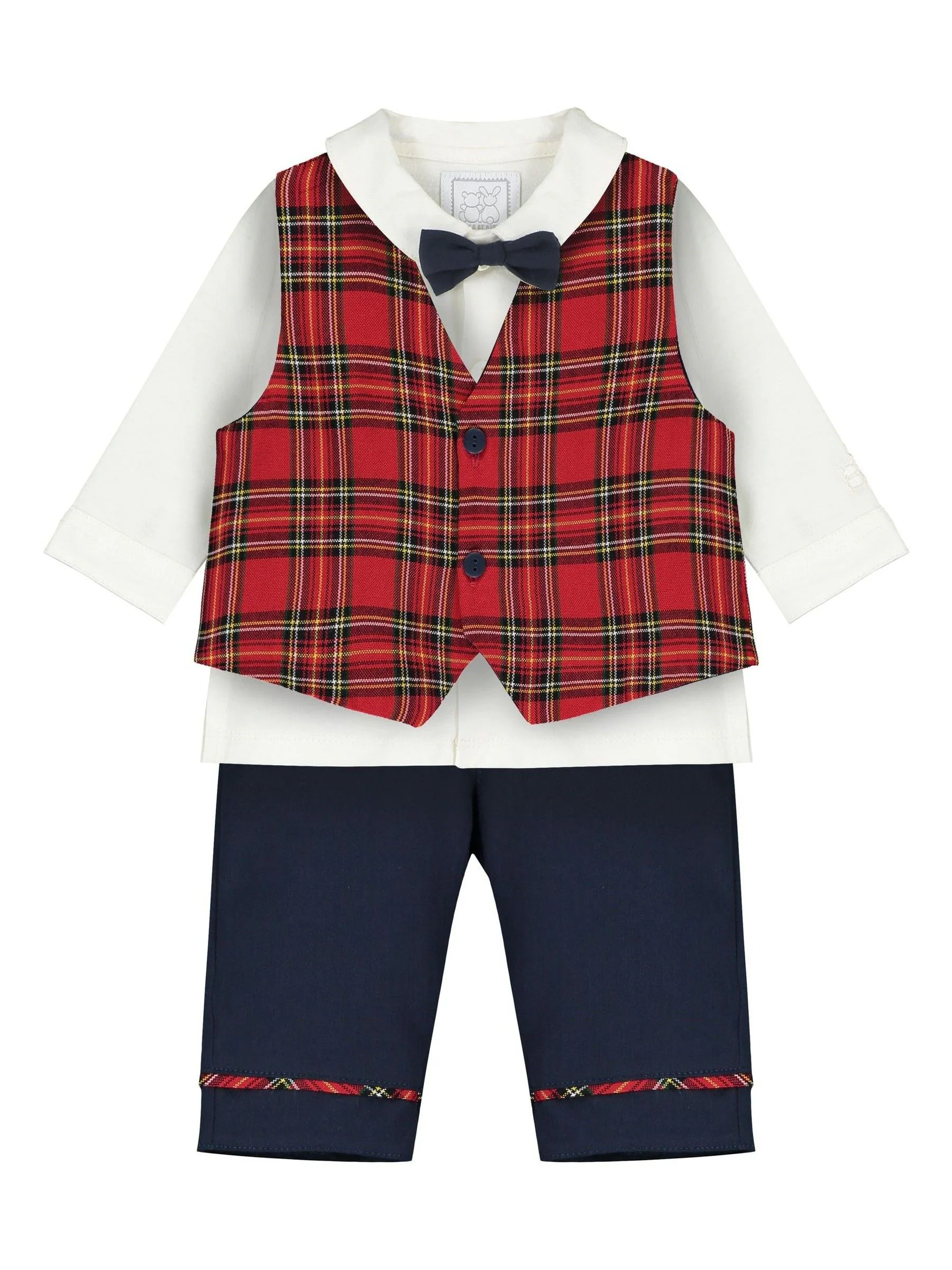 Emile Et Rose kerstoverhemd, broek en gilet met Schotse ruit van 100% katoen