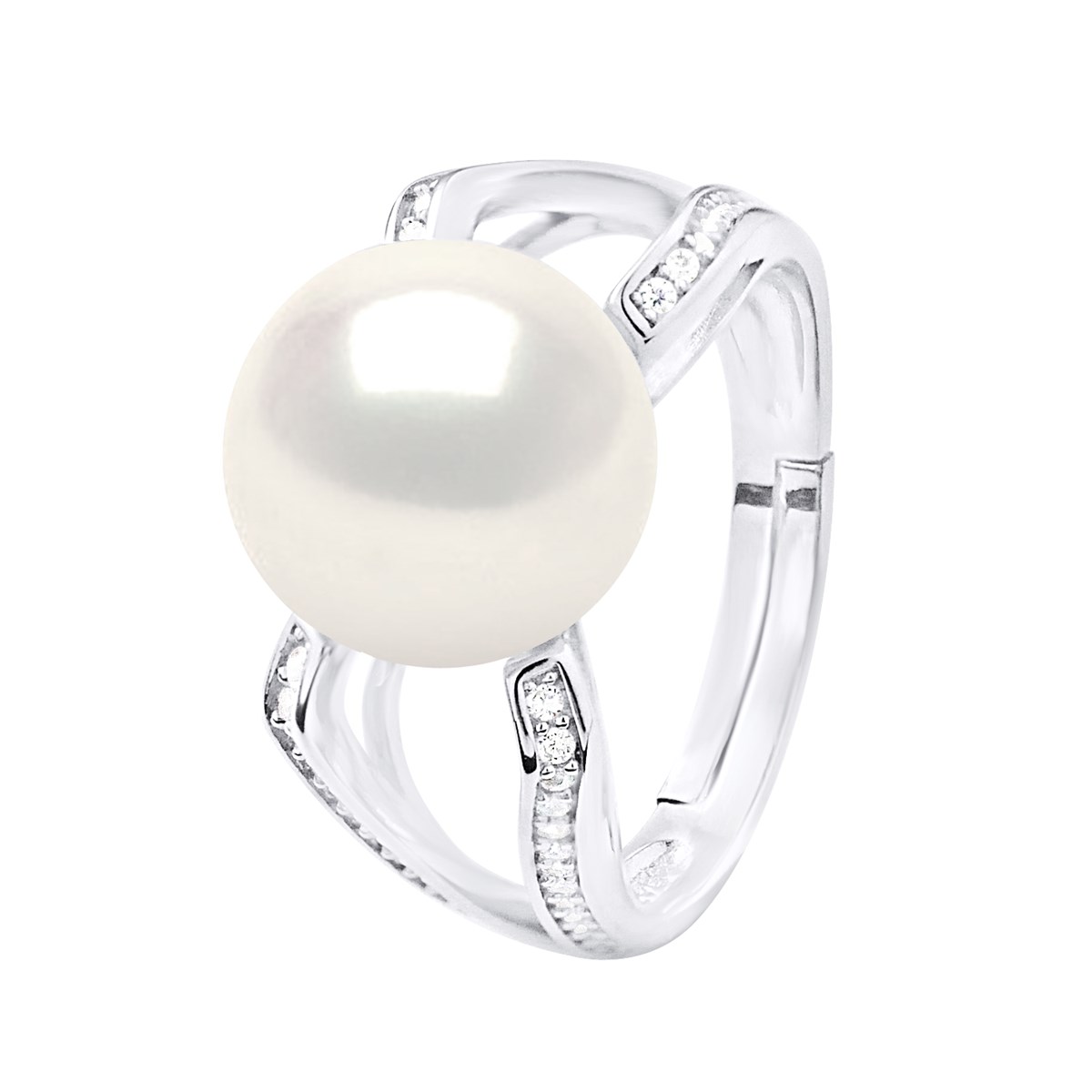 Bague en V - Perle blanche 10 mm - Argent 925