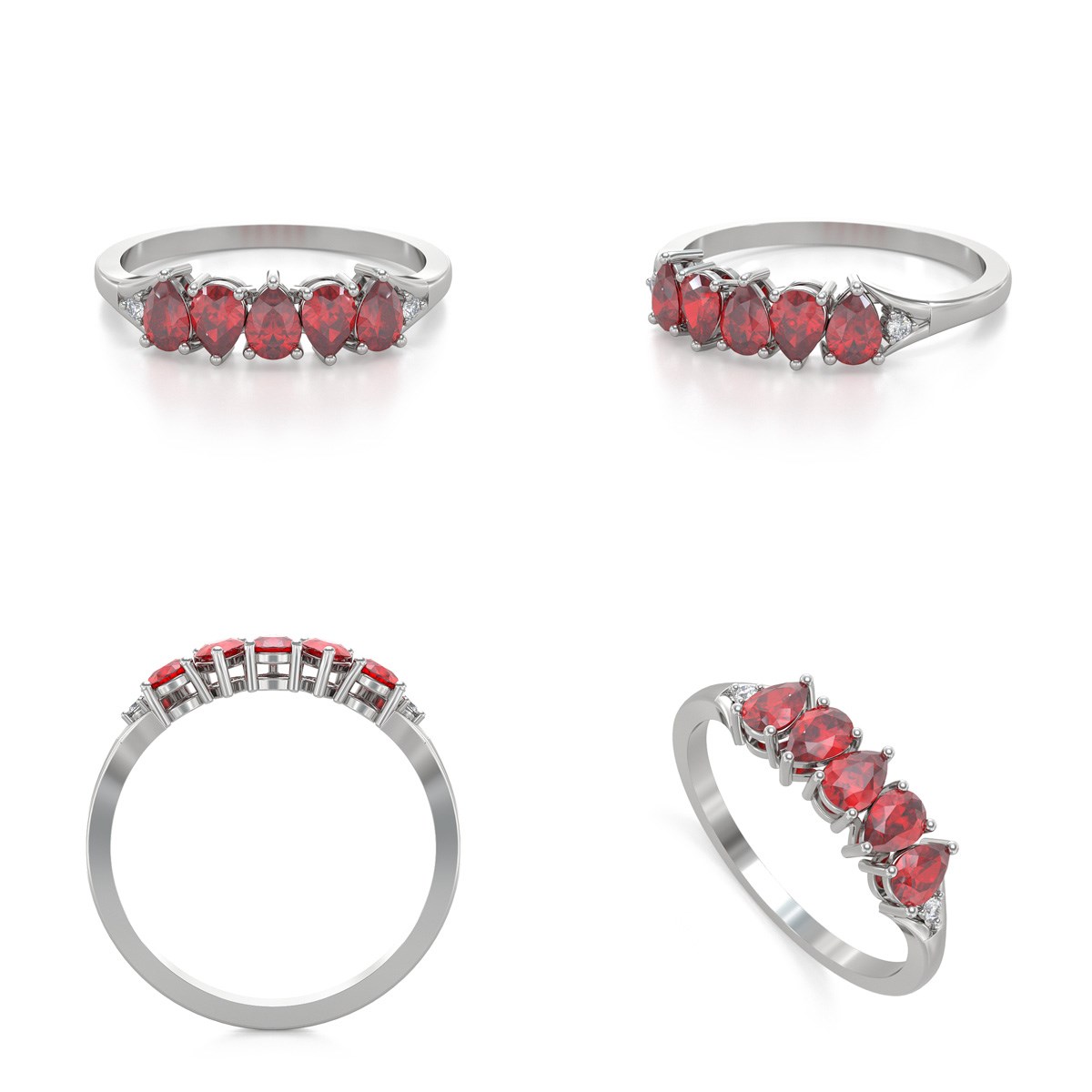Bague Rubis et diamants sur Argent 925 1.74grs